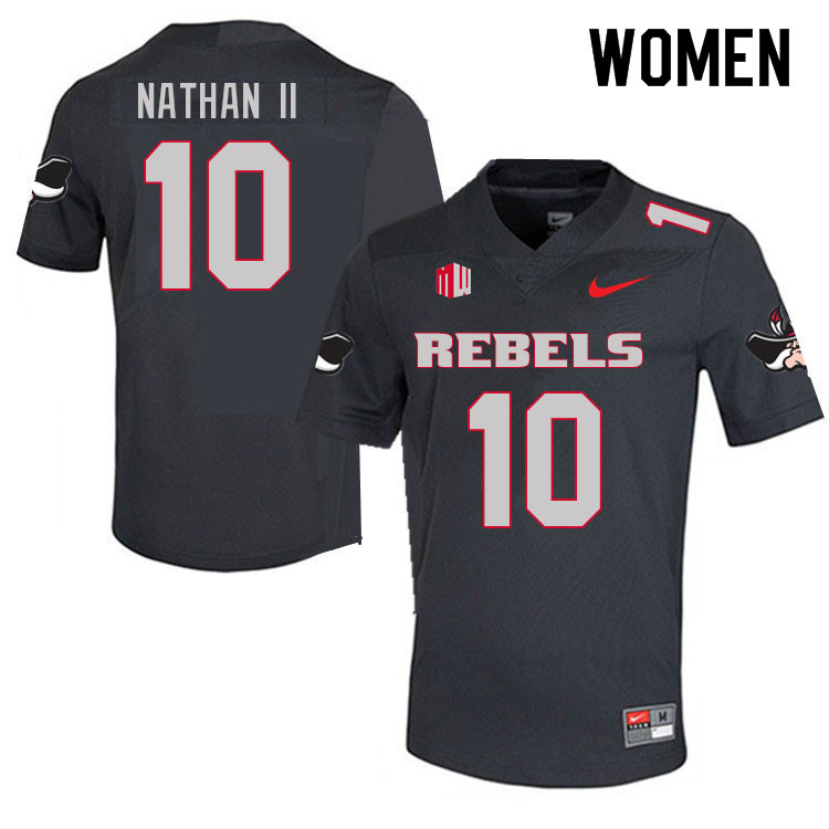 Women #10 Deamikkio Nathan II UNLV Rebels College Football Jerseys Sale-Charcoal